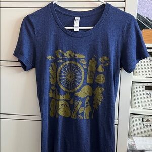 Women’s Medium Blue Picky Bars Membership T-Shirt with Gold Print (Slim Fitting)